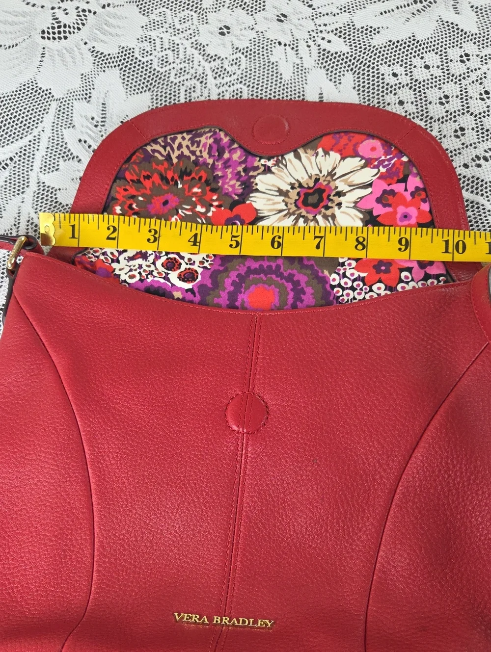 Vera Bradley Alexa Red Pebbled Leather Crossbody Shoulder Bag Adjustable Strap